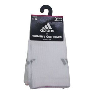 Adidas Womens Cushioned Crew Socks 3-Pack Aeroready White w/Bright Accents